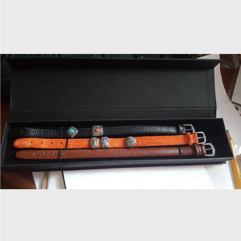 Trio of Southwestern PREROGATIVES Leather Bracelets w/ Sterling Charms With Box